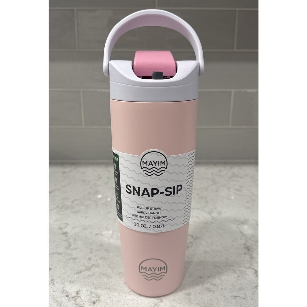 Mayim SNAP SIP 30oz Steel Tumbler Lid Lock Pop-up Straw Handle Pink & Purple NEW